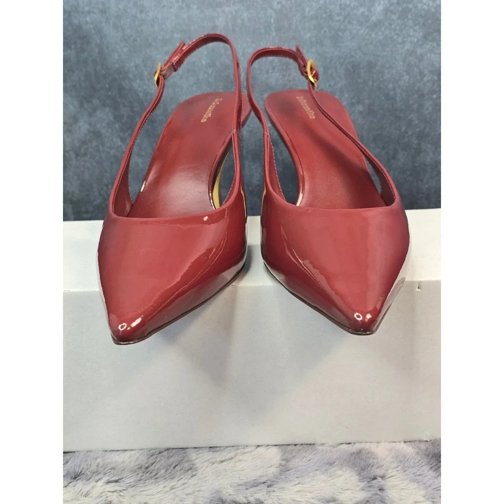 NEW Reformation Cassie Slingback Pump Red Patent Gold Sculptural Heel Size 10